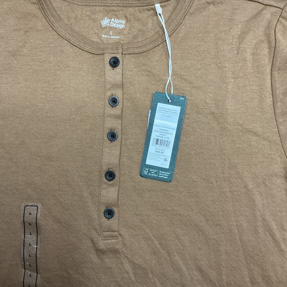 Alpine Design Women's Peak Duofold Henley Long Sleeve Caramel Brown Large‎ NWT - Picture 2 of 6